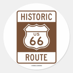 Pegatina Redonda Ruta histórica 66 (Rótulo de los E.E.U.U. de la