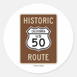 Pegatina Redonda Ruta Histórica Autopista US 50 (California)