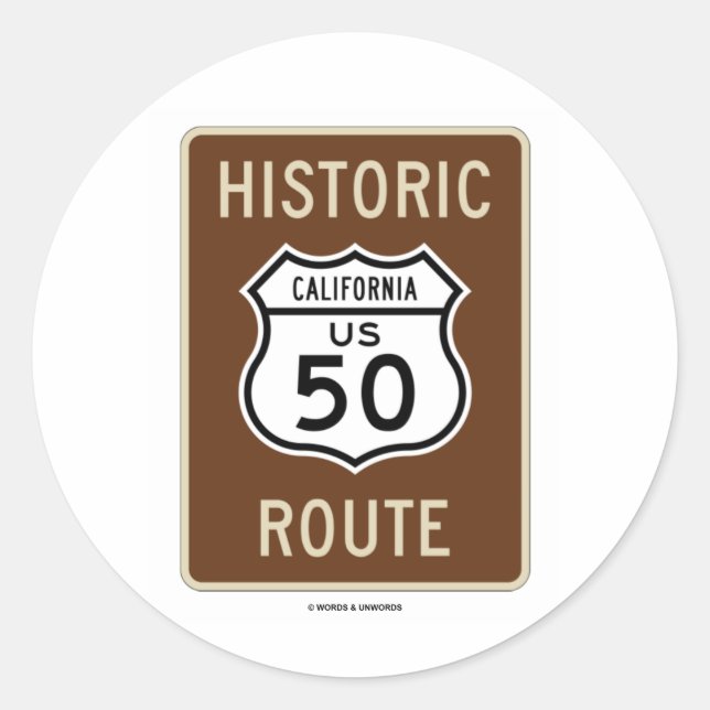 Pegatina Redonda Ruta Histórica Autopista US 50 (California) (Anverso)
