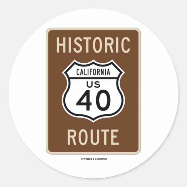 Pegatina Redonda Ruta histórica de la autopista US Ruta 40 (Califor (Anverso)