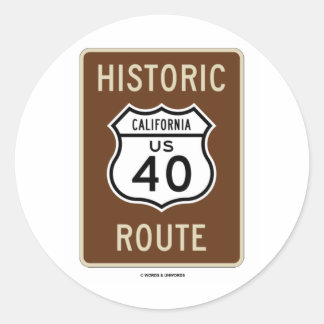 Pegatina Redonda Ruta histórica de la autopista US Ruta 40 (Califor