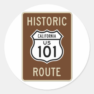 Pegatina Redonda Ruta histórica Rótulo de la Ruta US 101 (Californi