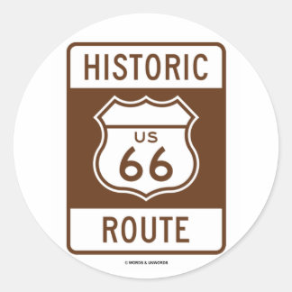 Pegatina Redonda Ruta Histórica US Ruta 66 (Rótulo de Transporte)