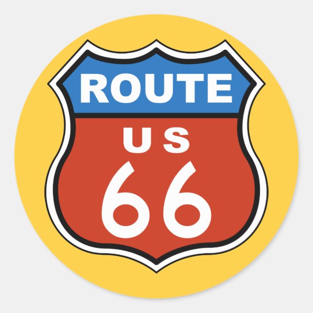 Pegatina Redonda Ruta Rótulo US 66 (Anverso)