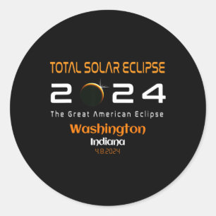 Pegatina Redonda Ruta total del eclipse solar 2024 Washington India