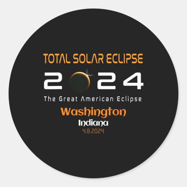 Pegatina Redonda Ruta total del eclipse solar 2024 Washington India (Anverso)