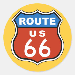 Pegatina Redonda Ruta US 66 Rótulo