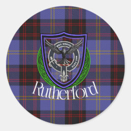 Pegatina Redonda Rutherford Scottish Clan Tartan & Crest