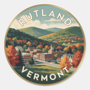 Pegatina Redonda Rutland Vermont Viaje Montaña Verde