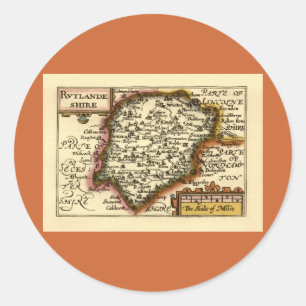 Pegatina Redonda "Rutlandeshire" (Rutlandshire) Mapa del condado de