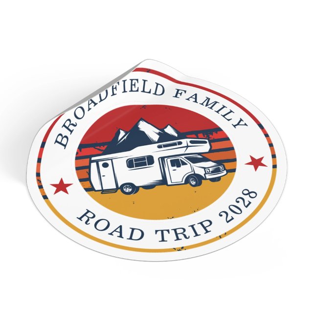 Pegatina Redonda RV Viaje por carretera coincidiendo con vacaciones (RV Road Trip Matching Family Camping Vacation Classic Round Sticker)