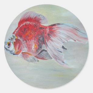 Pegatina Redonda Ryukin Goldfish Pintura acrílica