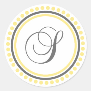 Pegatina Redonda S Monograma (Círculo de puntos amarillo/gris)