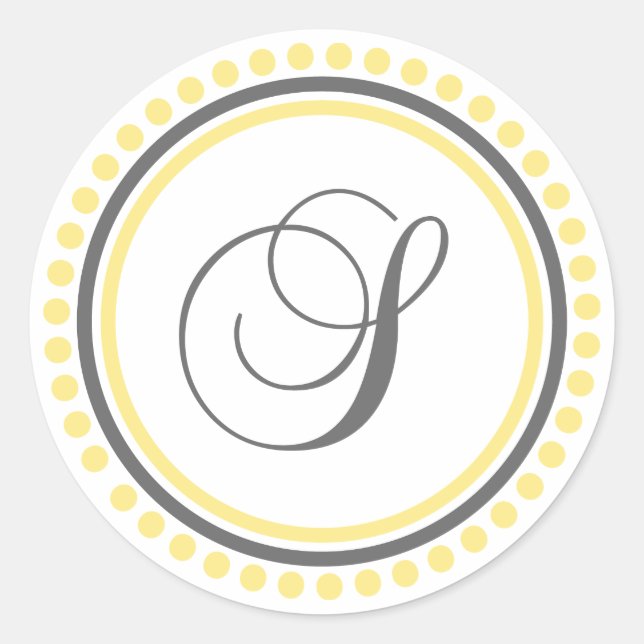Pegatina Redonda S Monograma (Círculo de puntos amarillo/gris) (Anverso)