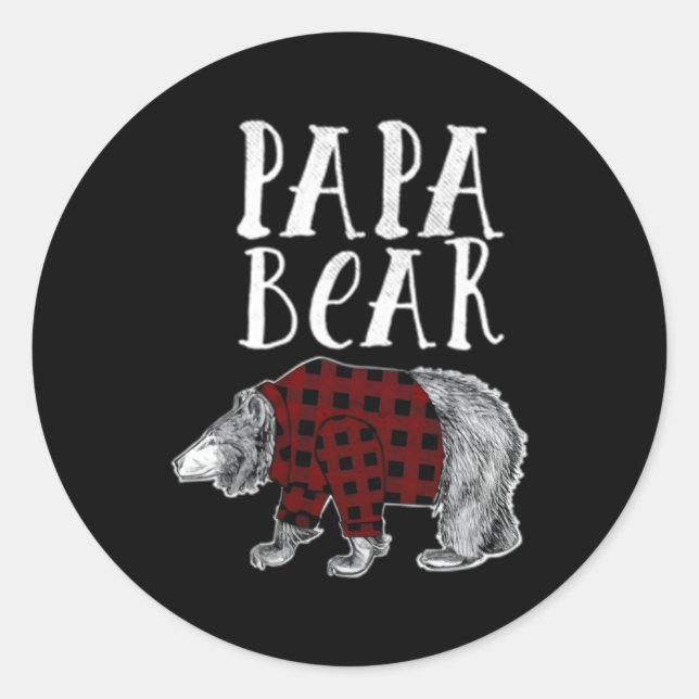 Pegatina Redonda S Papa Bear Plaid Lumberjack Flannel (Anverso)