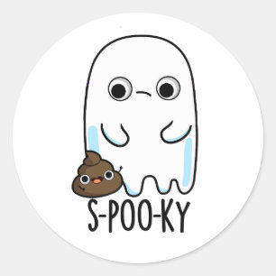 Pegatina Redonda S-poo-ky Funny Ghost Poop Pun