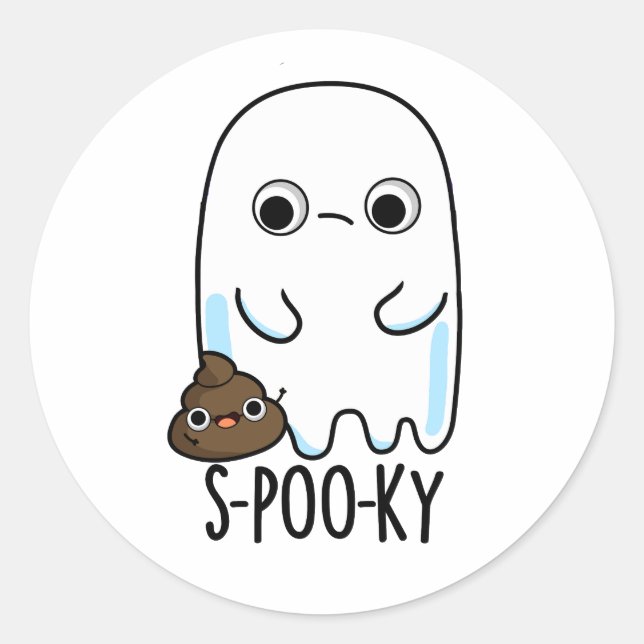 Pegatina Redonda S-poo-ky Funny Ghost Poop Pun (Anverso)