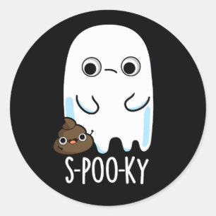 Pegatina Redonda S-poo-ky Funny Ghost Poop Pun Dark BG