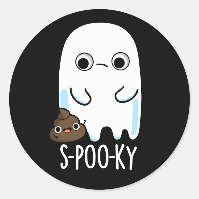 Pegatina Redonda S-poo-ky Funny Ghost Poop Pun Dark BG (Anverso)