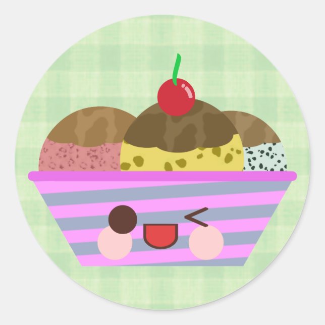 Pegatina Redonda Sabores Deliciosos de Helado Kawaii (Anverso)