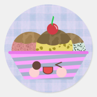 Pegatina Redonda Sabores Deliciosos de Helado Kawaii