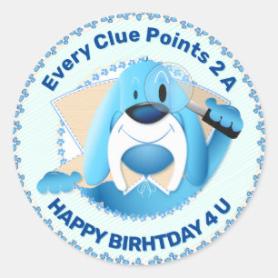 Pegatina Redonda Sabueso Azul Inteligente Dibujos Animados Detectiv