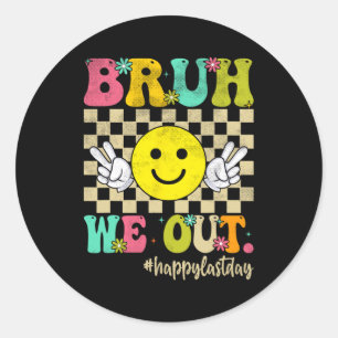 Pegatina Redonda Sacamos al Chica Groovy Feliz Día De La Escuela