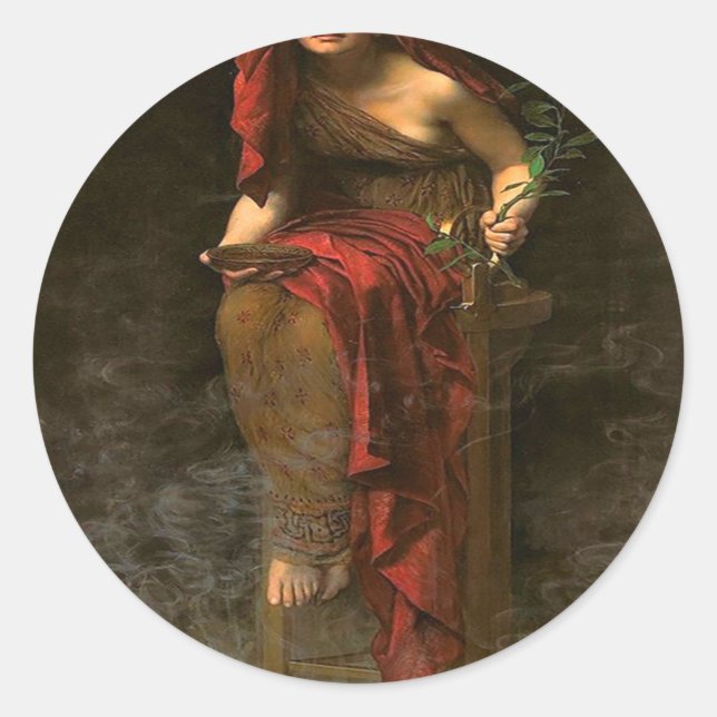 Pegatina Redonda Sacerdotes De Los Oráculos De Delfos Pythia En Alt (Anverso)