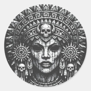 Pegatina Redonda Sacerdotisa Coronada de Cráneos — por BurnsInHell