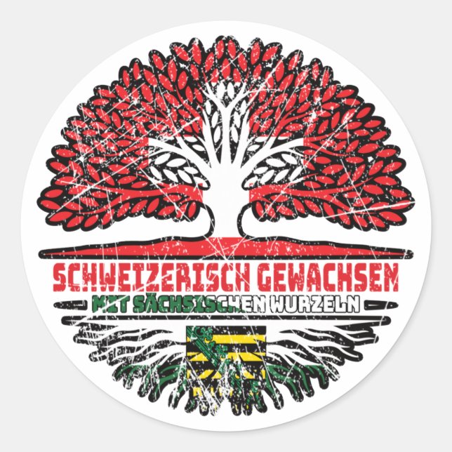 Pegatina Redonda Sachsen Sächsisch Schweizer Schweiz Baum Wurzel (Anverso)
