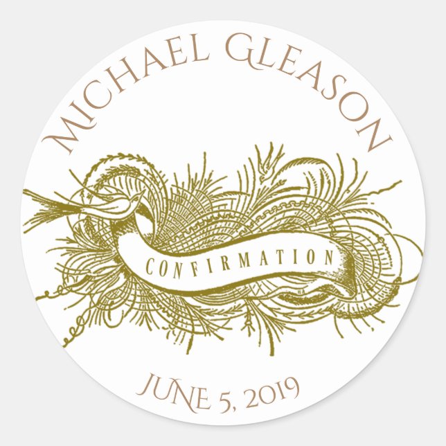 Pegatina Redonda Sacramento de oro religioso de la confirmación (Anverso)