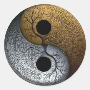 Pegatina Redonda Sacred Balance Símbolo Yin Yang