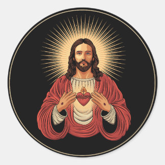 Pegatina Redonda Sacred heart of Jesus Christ.