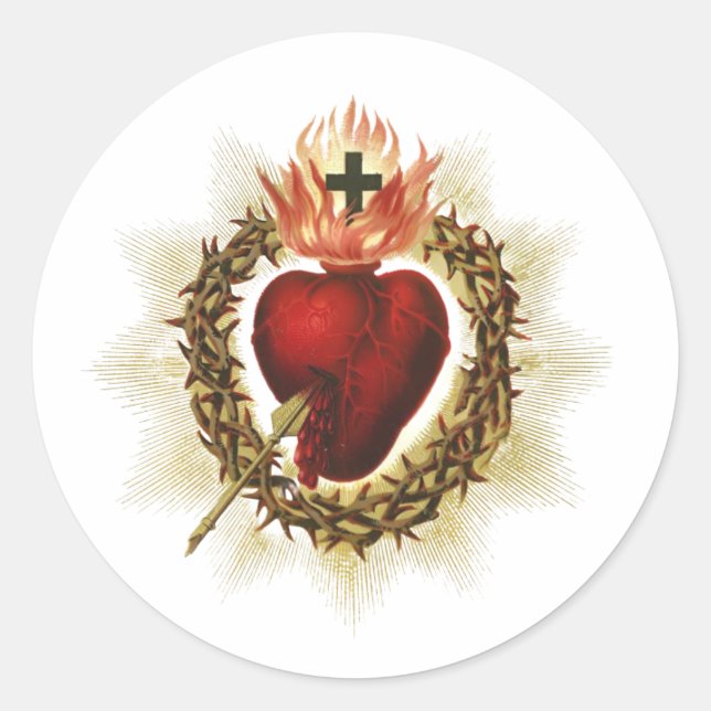 Pegatina Redonda Sacred Heart of Jesus Round Stickers  (Anverso)