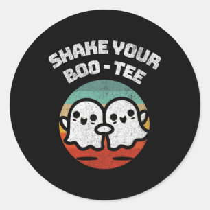 Pegatina Redonda Sacuda tu traje de halloween retro fantasma de Boo