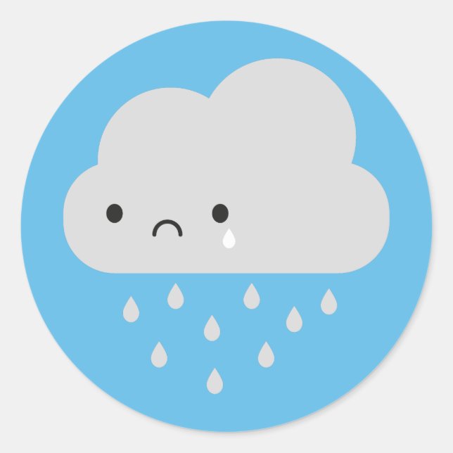 Pegatina Redonda Sad Kawaii Rain Cloud (Anverso)