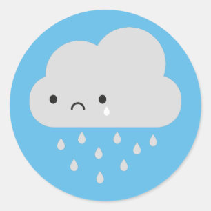 Pegatina Redonda Sad Kawaii Rain Cloud