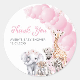 Pegatina Redonda Safari Animal Rubor Pink Boho Baby Shower