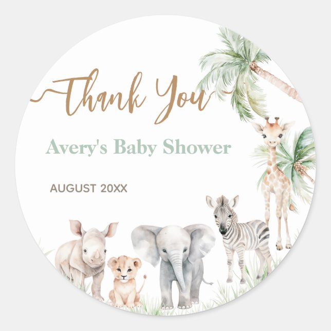 Pegatina Redonda Safari Animal Wild One Baby Shower (Anverso)