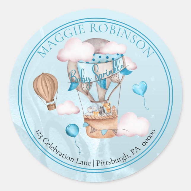 Pegatina Redonda Safari Animales Globos Rasplante Dirección de Reto (Anverso)