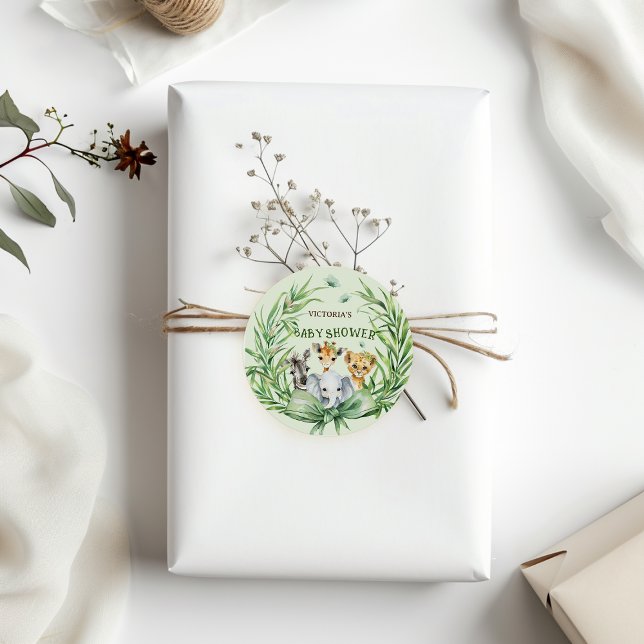 Pegatina Redonda Safari Animales Mint Green Bow Baby Shower (Subido por el creador)