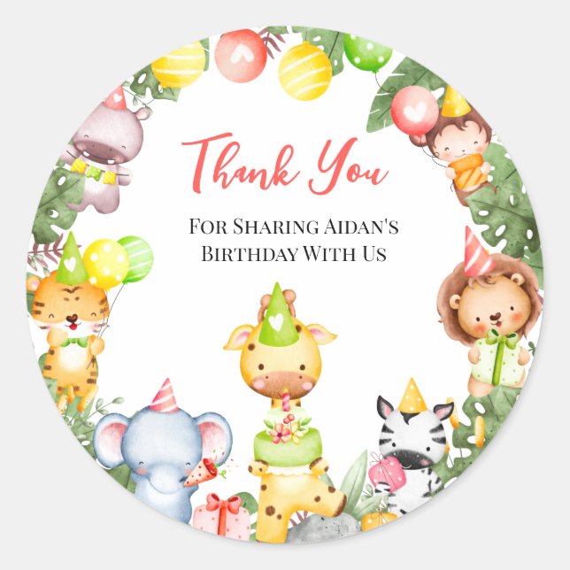Pegatina Redonda Safari Animales Niños Fiestas Gracias (Anverso)