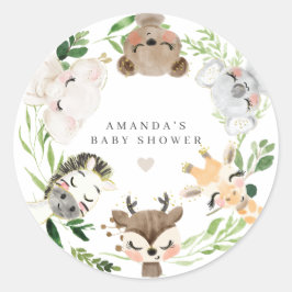Pegatina Redonda Safari Animals Baby Shower 
