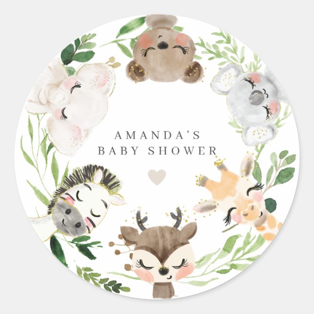 Pegatina Redonda Safari Animals Baby Shower  (Anverso)
