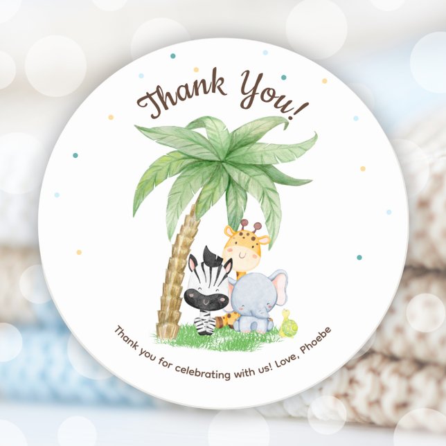 Pegatina Redonda Safari Animals Baby Shower (Safari Animals Baby Shower Classic Round Sticker)
