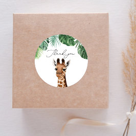 Pegatina Redonda Safari Animals Baby Shower Giraffe