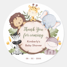 Pegatina Redonda Safari Animals Baby Shower Gracias