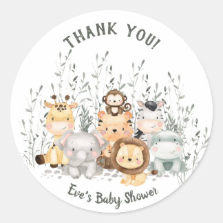 Pegatina Redonda Safari Animals Baby Shower Gracias Ronda Clásica