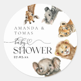 Pegatina Redonda Safari Animals Baby Shower moderno