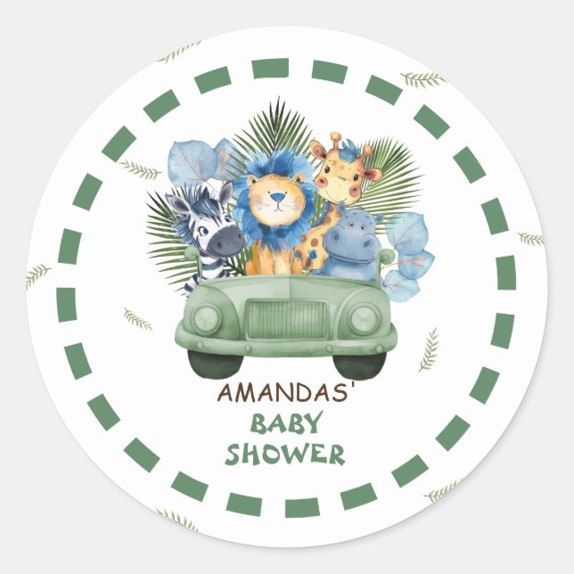 Pegatina Redonda Safari Animals Boy Baby Shower (Anverso)